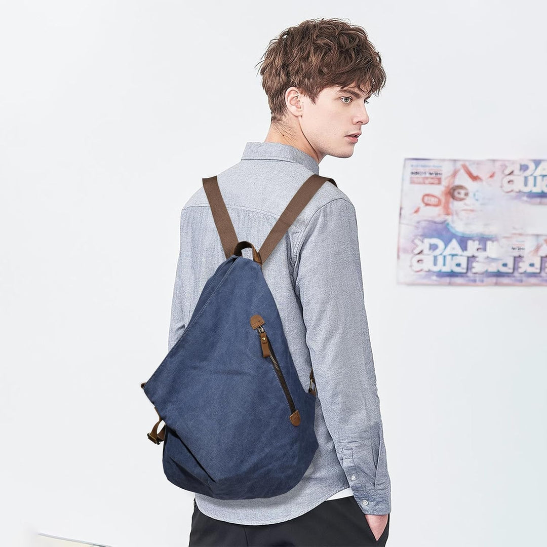 Retro Segeltuch Rucksack Canvas Vintage Rucksäcke Echtleder Daypack Reisetasche Schulterrucksack für