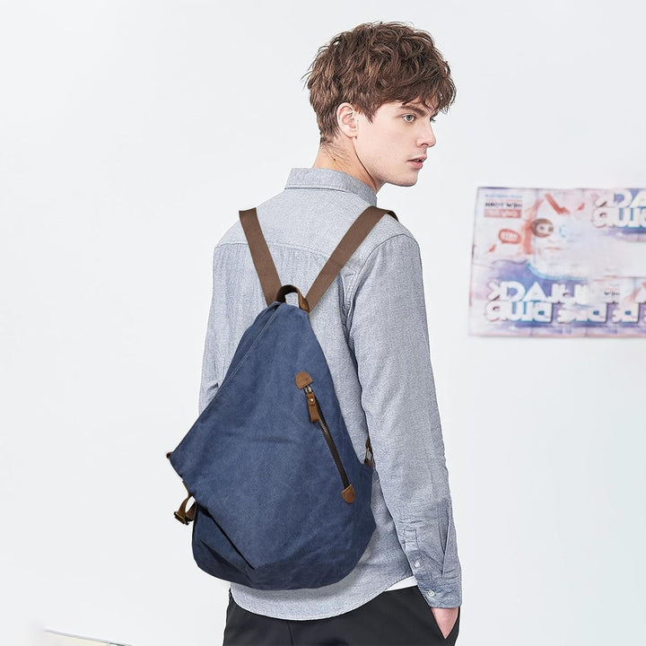 Retro Segeltuch Rucksack Canvas Vintage Rucksäcke Echtleder Daypack Reisetasche Schulterrucksack für