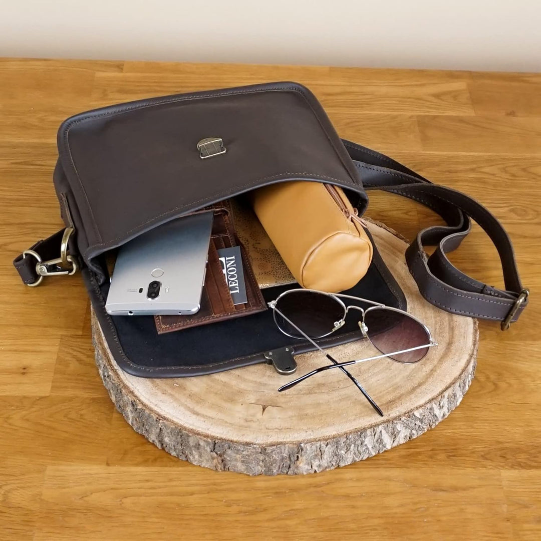 LECONI kleine Schultertasche Umhängetasche Damen Ledertasche Handtasche echtes Rindsleder 26x20x8cm