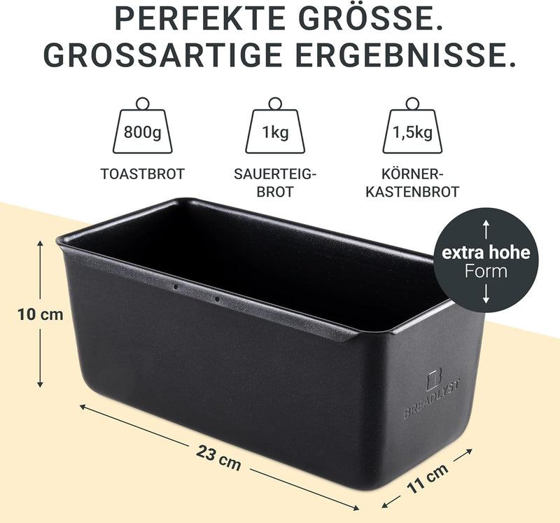 BREADLYST - Premium Brotbackform mit Deckel für Brot und Toastbrot - Backform Kastenform extra hoch,