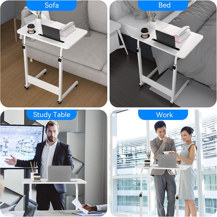 PIPIPOXER 60x40cm Laptoptisch mit Rollen, Laptoptisch höhenverstellbarer 69-90 cm, Schreibtisch Comp