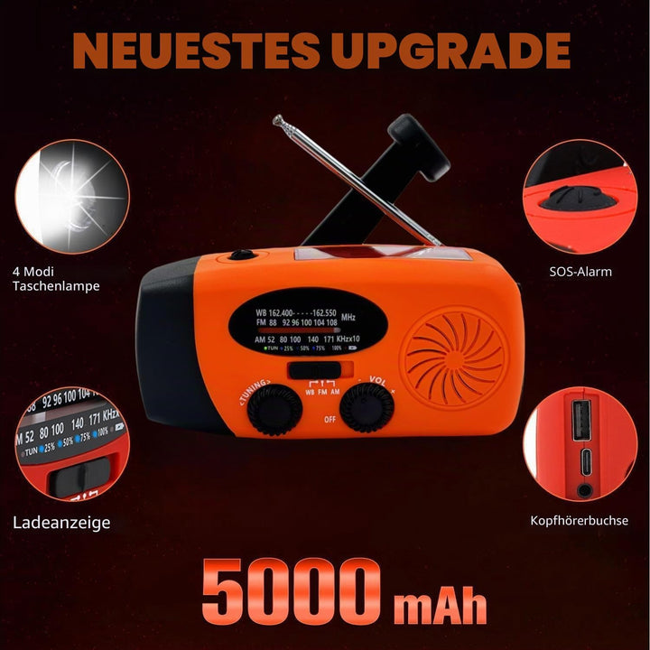 Solarradio zum Aufziehen, 5000 mAh, Notfallkurbel, Wetterradio, Solarradio mit Taschenlampe, NOAA/FM