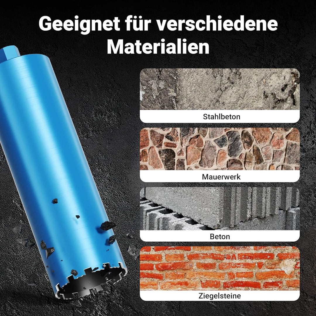 Wiltec Diamantbohrkrone Typ 1 (Shark) Ø 152 mm, Bohrkrone 450 mm, 1¼ UNC Nassbohrkrone, Diamantbohre