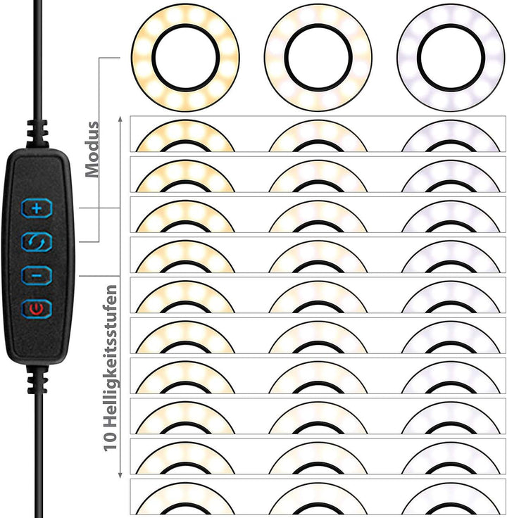 Somikon Foto Licht: USB-Ringlicht mit Smartphone-Halter & Fernauslöser, Ø 3,5" / 9 cm (LED Ringlicht