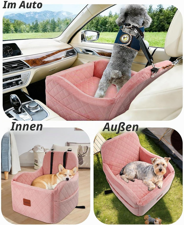 Hunde-Autositz für kleine/mittelgrosse Hunde, tragbarer Welpensitz mit erhöhtem Kissen, vollständig