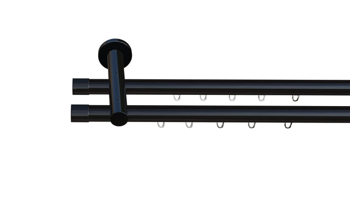 Tilldekor Innenlauf Gardinenstange HIGH-LINE ANDRAX, 2-Lauf, schwarz-glanz, Ø 20 mm, 240 cm, inkl. T