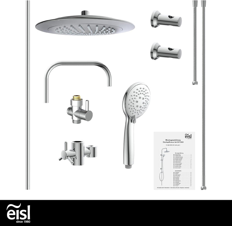 EISL DX12009 Duschset zum Kleben, Duschgarnitur mit Regendusche, Überkopfbrauseset ohne Bohren, Dusc