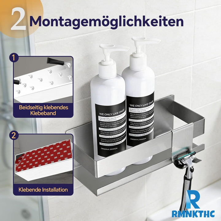 Duschablage ohne Bohren 23 x 9 x 7,5 cm – Selbstklebender Duschkorb, rostfreies Badezimmerregal, pla