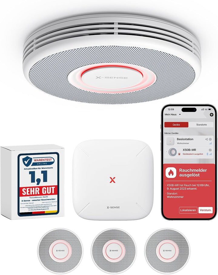 X-Sense Smarter Rauchmelder WLAN mit Sprachausgabe und 17 Standorten, Feuermelder, Rauchmelder verne