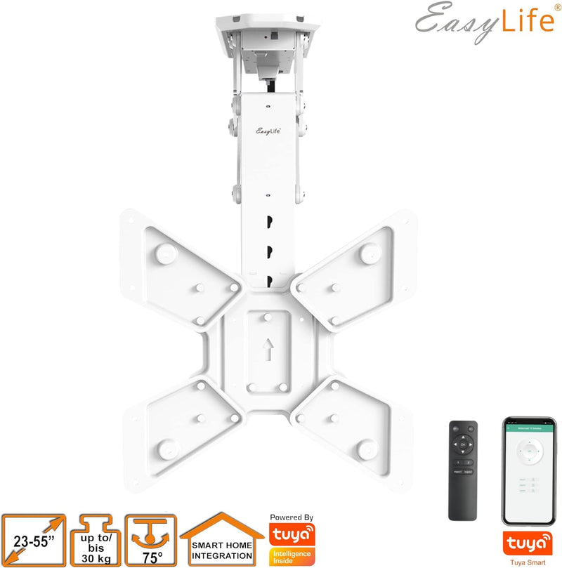 EasyLife TV Deckenhalterung für Fernseher elektrisch schwenkbar + Smart Home Integration, VESA Halte