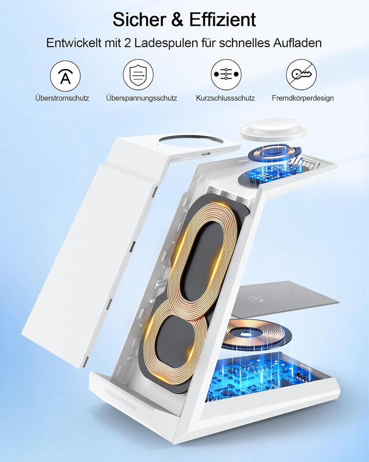3 in 1 Induktive Ladestation Apple Watch und iPhone, Kabelloses Ladegerät für iPhone 17/16/15/14/13/