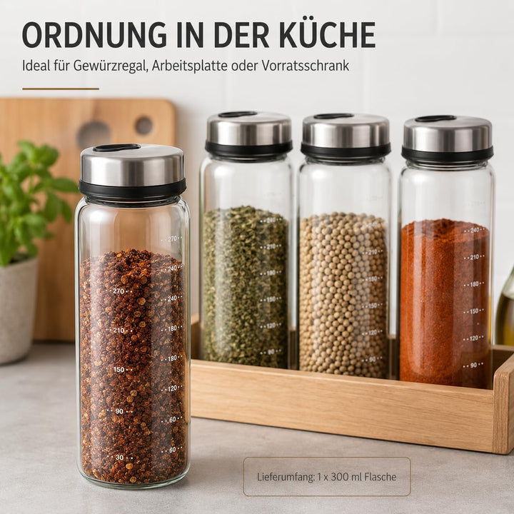 DOITOOL Gewürzgläser - 1 Stück 300 ml Runden Gewürzdosen - Gewürzstreuer Glas Gewürzbehälter , Drehb