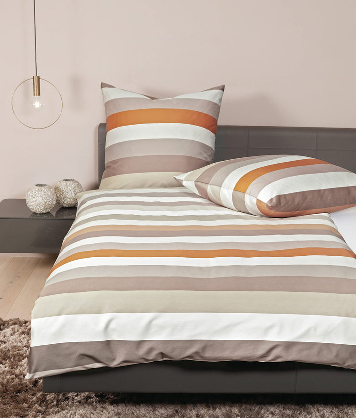 Janine Mako-Satin-Bettwäsche J. D. 155x220 + 80x80 cm naturell-ton-kubasand, 155x220 + 80x80 cm