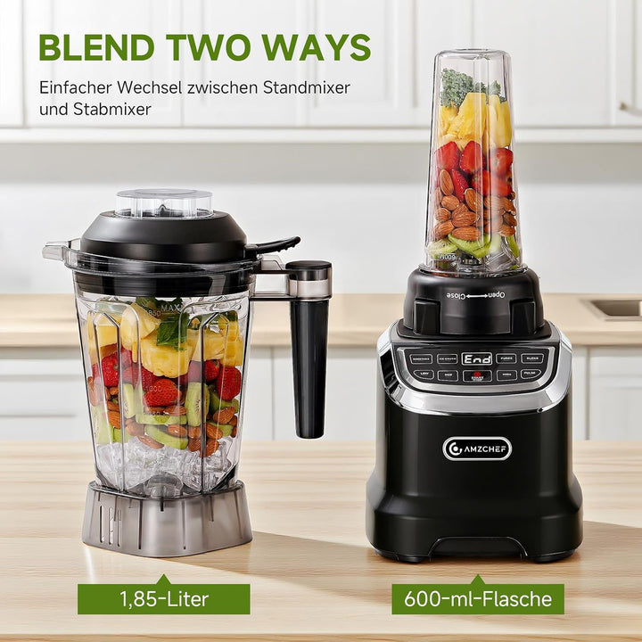 AMZCHEF 2-IN-1 Standmixer mit Zwei Mischbehälter - Blender mixer Hochleistungsmixer 1800 Watt Mixer