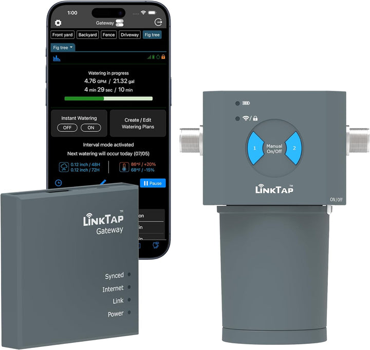 LinkTap 2-Zonen Smart Bewässerungssteuerung & Gateway, Batteriebetriebener Bewässerungsregler & App,
