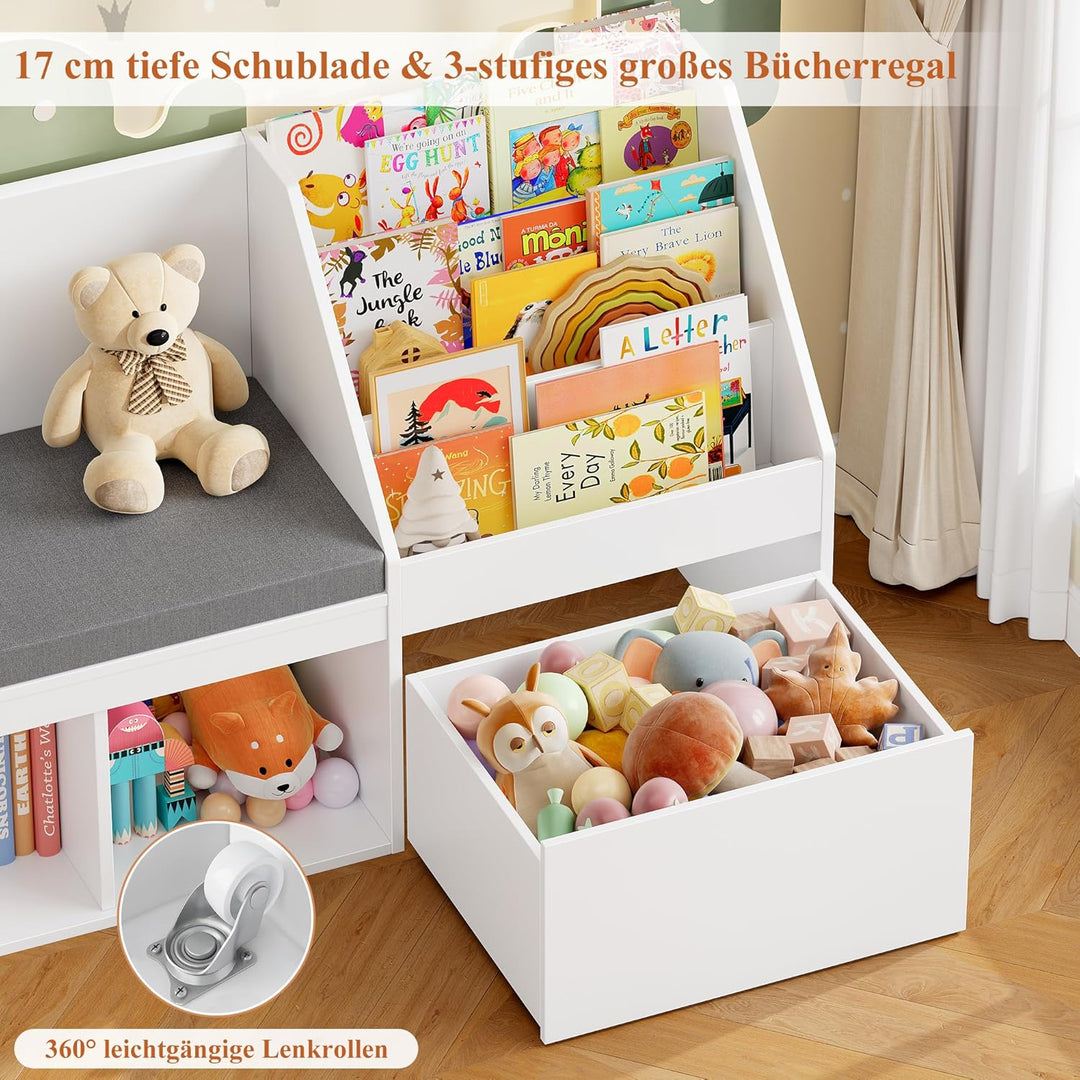 HOCSOK Kinderregal, Bücherregal Kinder mit Boxen auf Rollen, Spielzeugregal Kinderregal Aufbewahrung