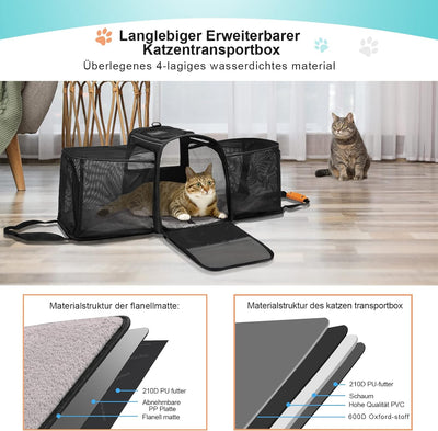 Katzentransportbox Transportbox Katze Gross, Morpilot 45x33x36cm Erweiterbar Katzenbox für 2 Katzen