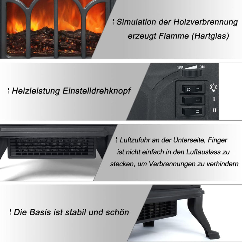 Aufun Elektrokamin mit Heizlüfter, LED Kaminfeuer Effek Kaminofen Flammeneffekt, Kamin elektrisch mi