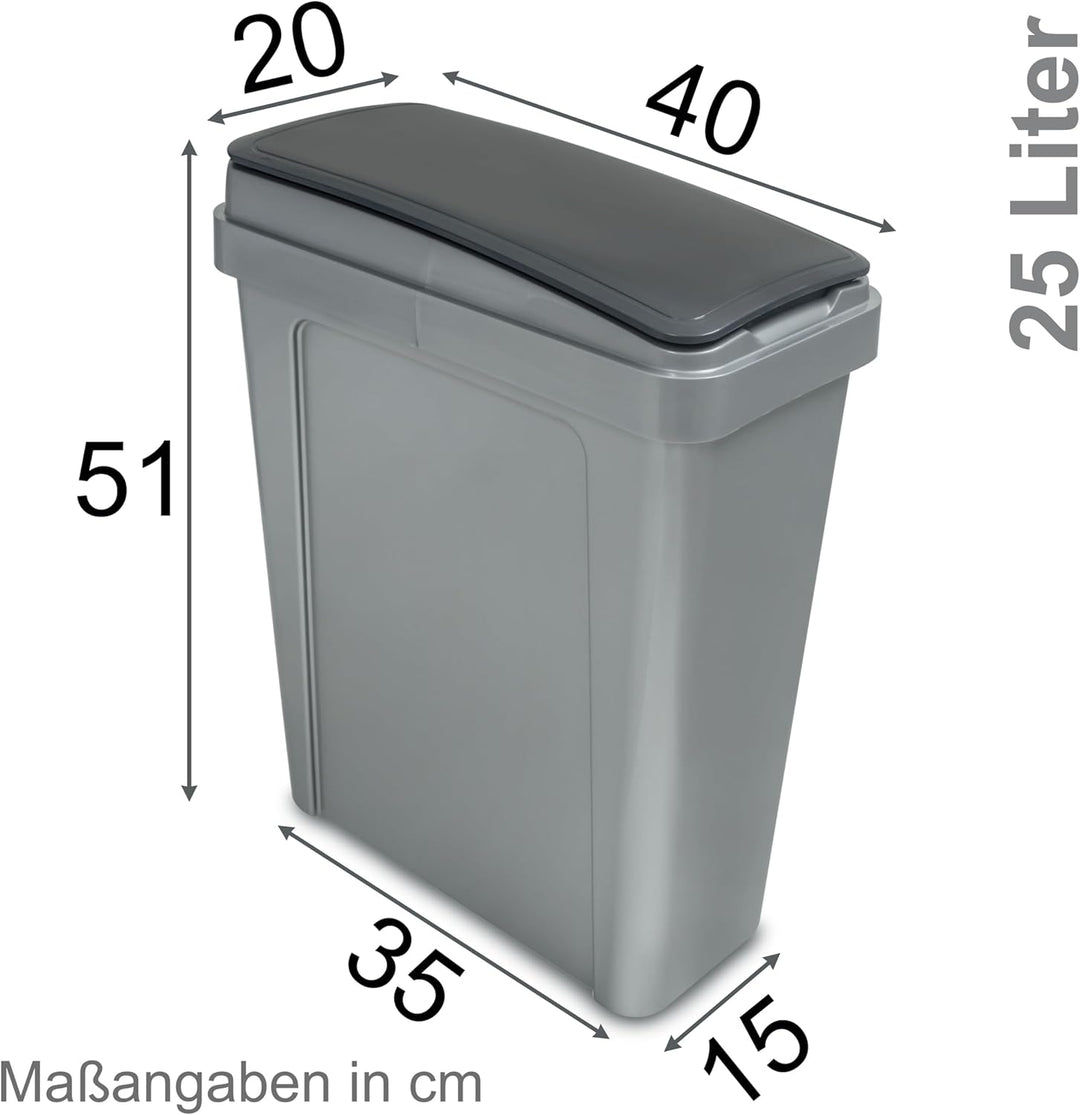Hummelladen 25 Liter Mülltonne Grau Recyclingtonne 20x40x50cm mit abnehmbarem Klappdeckel - Schmal K