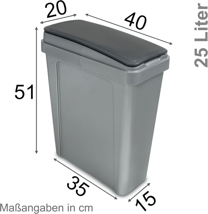 Hummelladen 25 Liter Mülltonne Grau Recyclingtonne 20x40x50cm mit abnehmbarem Klappdeckel - Schmal K