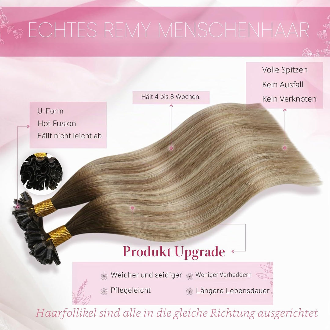 Moresoo Remy Echthaar Extensions Bondings Hot Fusion 45cm Haarverlängerung Echthaar Bondings Dunkelb