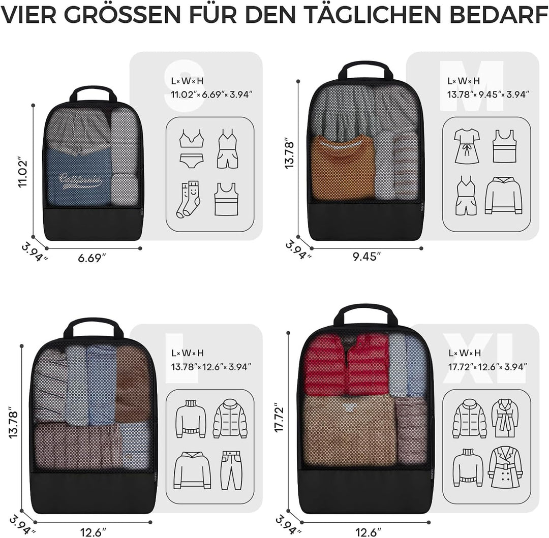 BAGLHER Packwürfel Kompression für die Reise - Extrem platzsparender Koffer-Organizer-Set, wasserdic