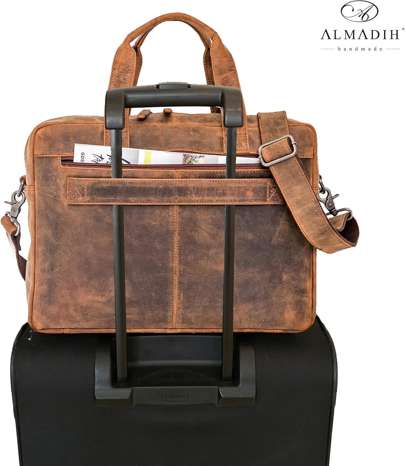 ALMADIH Leder Businesstasche Laptoptasche 15 Zoll Aktentasche BRUNO tolle Aufteilung Leder Business