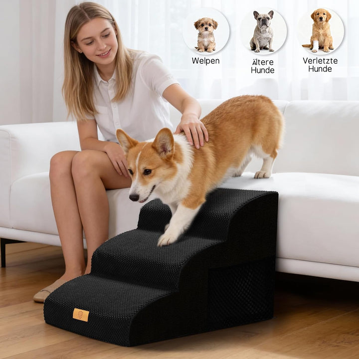 Hundetreppe für Kleine Hunde, Haustiertreppe 3 Stufen, Hochdichtem Schwamm Hundetreppen 40cm Hoch, H