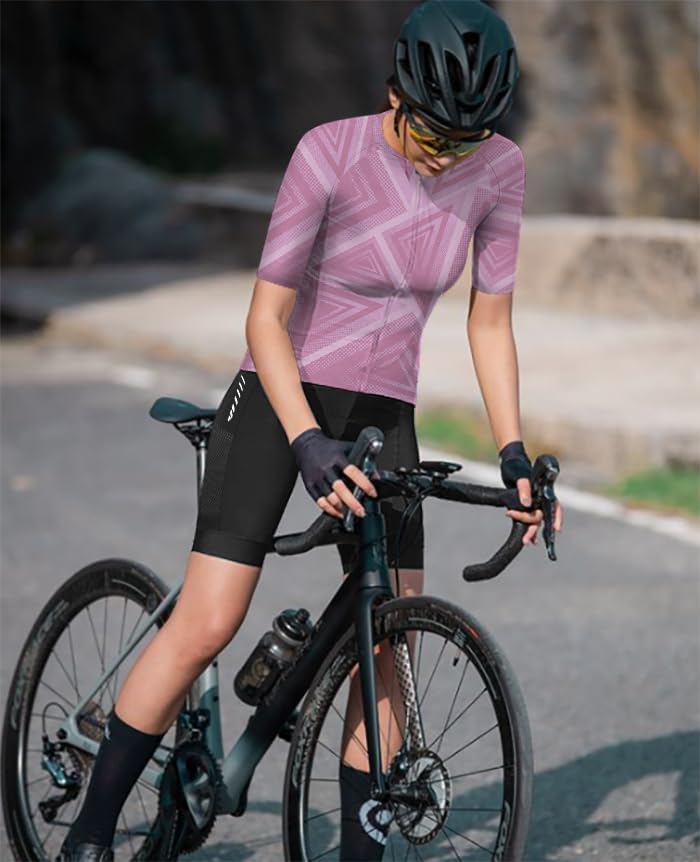 Wulibike Radtrikot Damen Langarm Fahrradtrikot Atmungsaktiv Rennrad Trikot mit 3 Rückentaschen, 2-vi