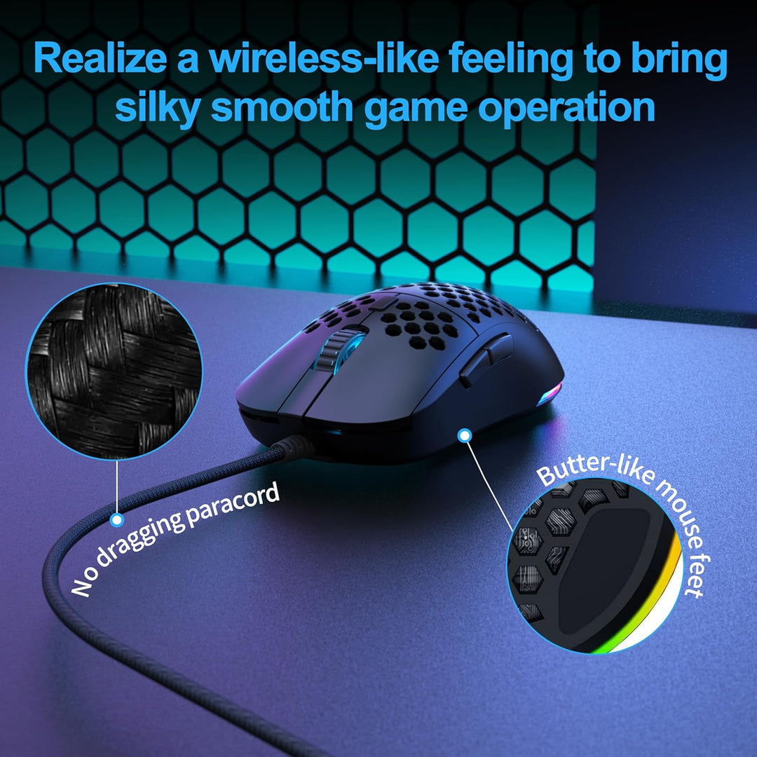 TMKB M1se Gaming Maus mit 12800 DPI Optischer Sensor,6 Programmierbare Tasten Wabenmaus,Anpassbares