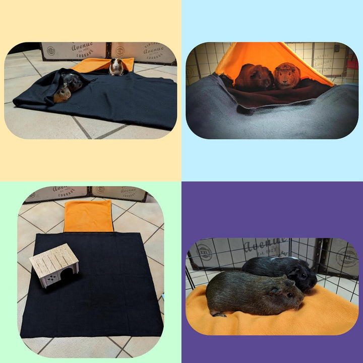 NEO SOLVO Fleecekissen mit 2 Tunnelröhren für Meerschweinchen und Hase + Fleecekissen mit Versteck u