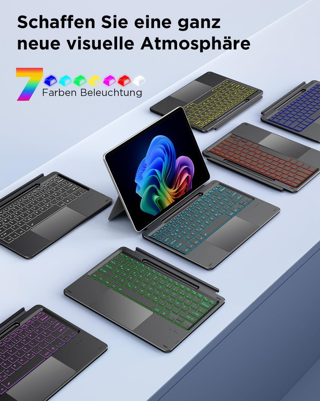 CACOE Bluetooth Tastatur für Surface Pro 12, Ultraslim Keyboard Type Cover für Surface Pro, 7-Farben
