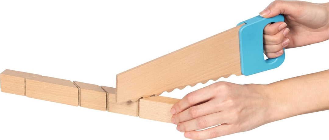 goki 58377 - Holzbausteine mit Klettverbindungen, inklusive Holzsäge für leichtes und kreatives Spie