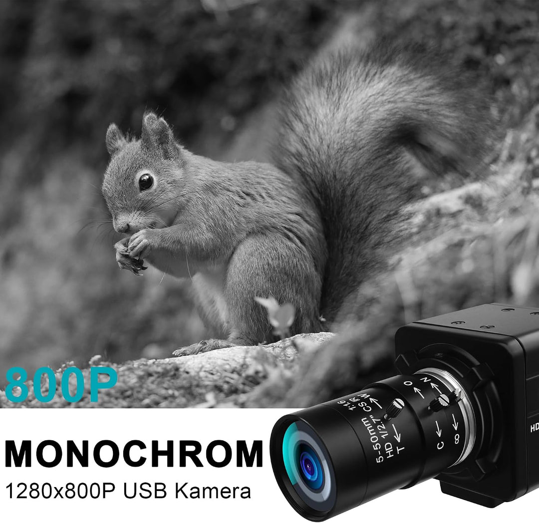 Monochrome USB Kamera mit Globalverschluss | 800P 120FPS ultraschnell, 5–50 mm CS Objektiv mit manue