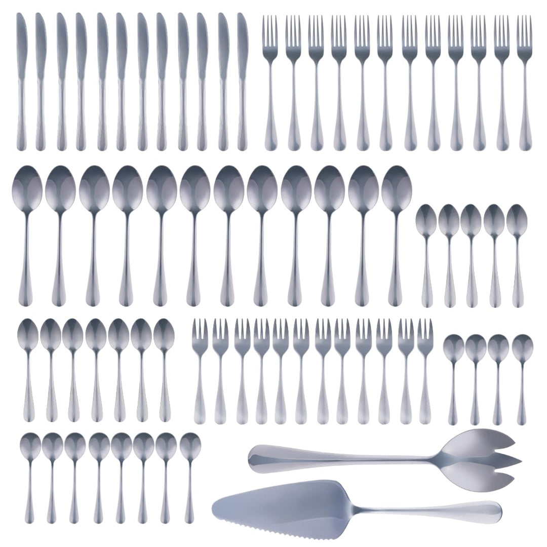 alpina Besteck Set 75‑teilig für 12 Personen – Edelstahl Besteck Set – Messer Gabeln Löffel Teelöffe