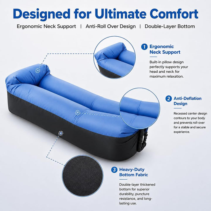 Aufblasbares Sofa, Camping Sofa Aufblasbar, Tragbares Luft Sitzsack mit Aufbewahrungstasche, Air Lou