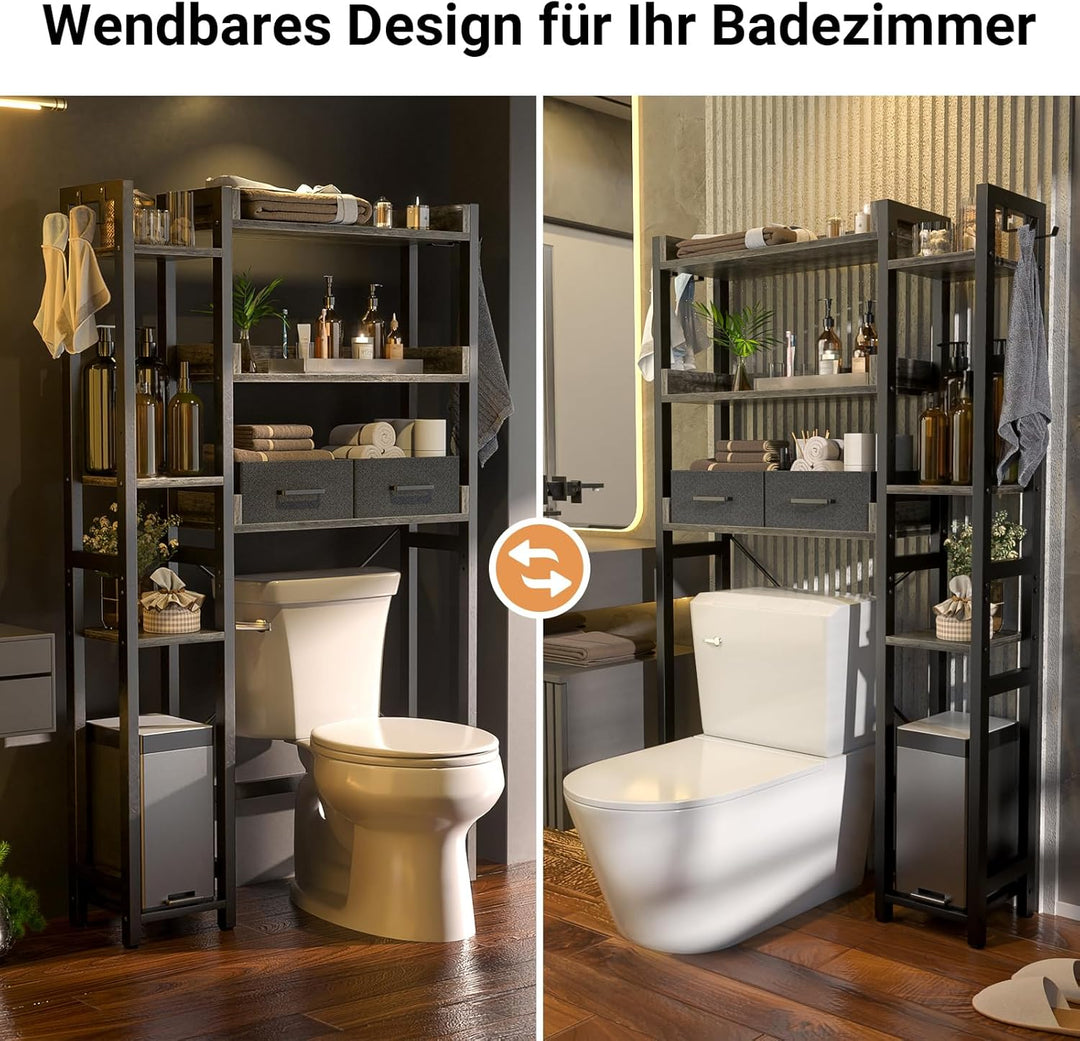 Waschmaschinenregal mit 2 Schubladen – 7-stöckiger Toilettenregal mit verstellbarem Regal, Toiletten