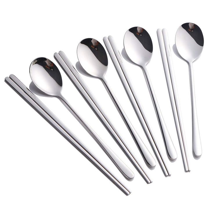 Buyer Star 4 Sätze flaches Essstäbchen Koreanischer Löffel 8 Stück Rostfreier Stahl Stäbchen Löffel