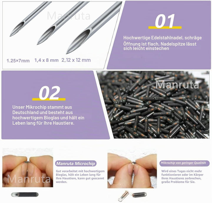 Manruta 20 Stück ISO Haustier-ID Mikrochip-Tags Universal Standard 134,2 kHz FDX-B kleinere Grösse 8