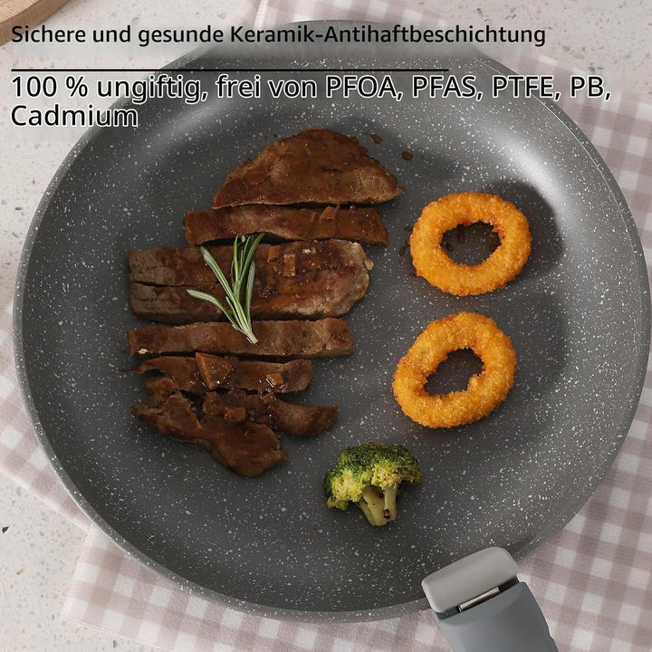 Keramik Töpfe &amp; Pfannen 5-teilig, 20/26cm Ungiftiges Kochgeschirr Set, Antihaft beschichtete Pfanne