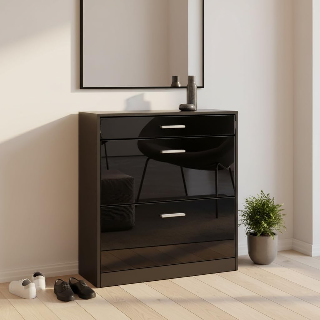 Schuhschrank Roma Schmal mit 2 Klappen und 1 Schublade, Platzsparender Schuhkipper Flurschrank für D