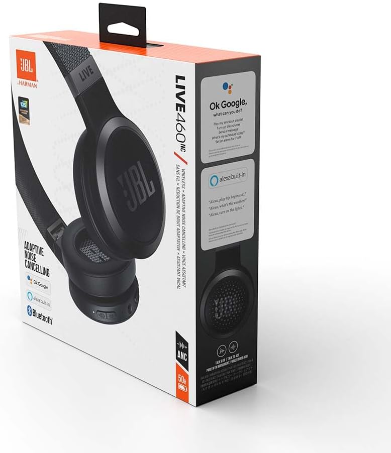 JBL Live 460NC kabelloser On-Ear Bluetooth-Kopfhörer in Schwarz – Mit Noise-Cancelling und Sprachass