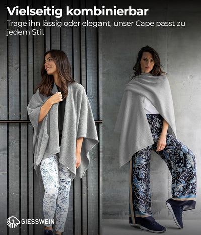GIESSWEIN Merino Lambswool Cape - Eleganter Feinstrick Überwurf aus Lammwolle, Merinowolle Cape für