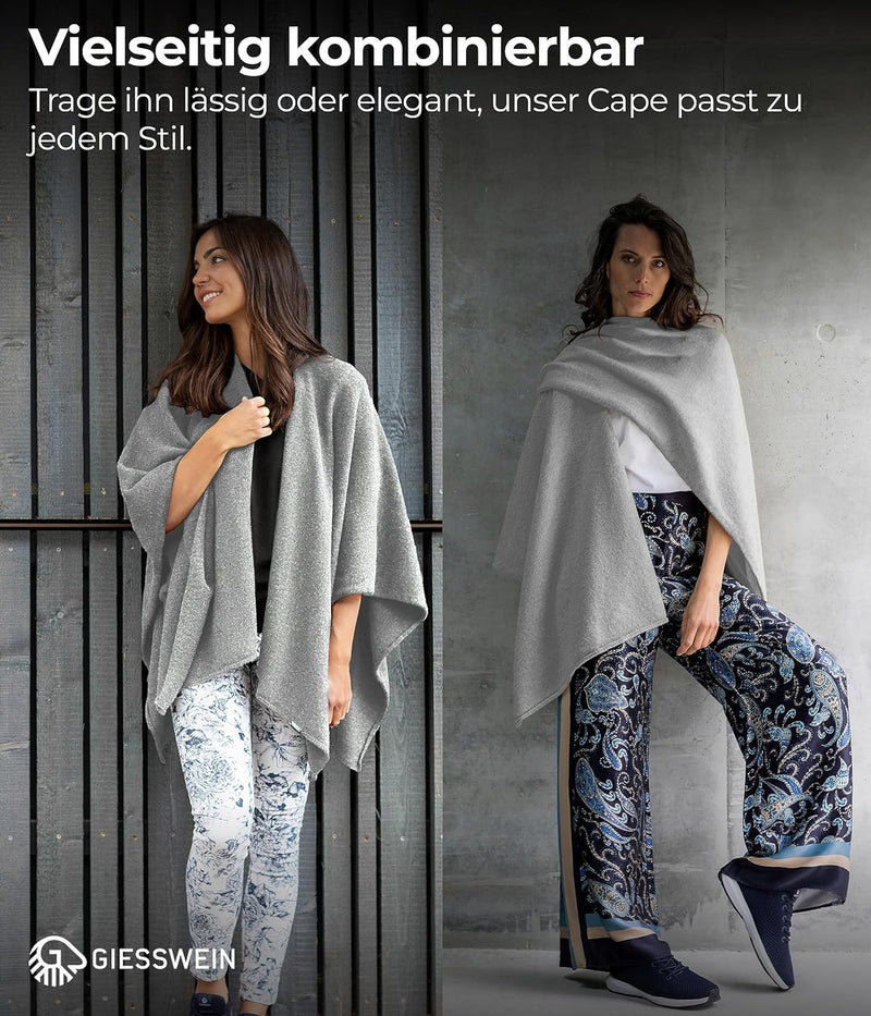 GIESSWEIN Merino Lambswool Cape - Eleganter Feinstrick Überwurf aus Lammwolle, Merinowolle Cape für
