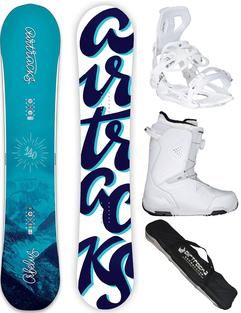 Airtracks Damen Snowboard Set Orbelus Lady Camber + Bindung Master W Fastec + Snowboard Boots + Sb B
