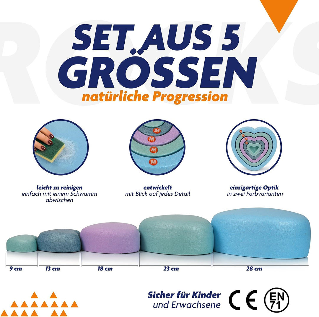 Rocks, Sensorische Balanciersteine für Kinder – 5er Set – Belastbar, Fördert Gleichgewicht, Motorik