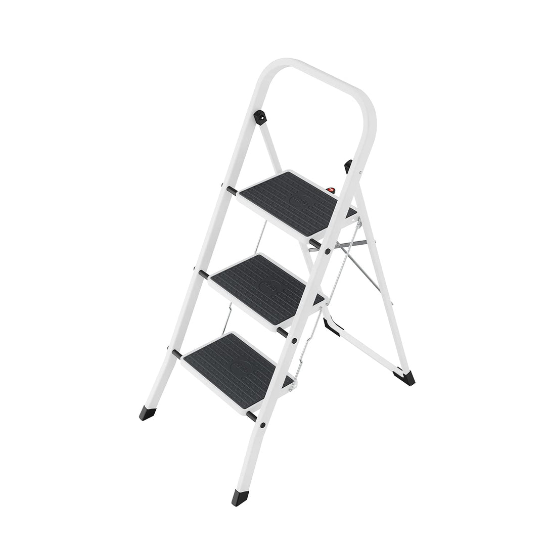 Hailo HobbyStep Stahl-Klapptritt-Leiter - 3 breite Stahl-Stufen mit Anti-Rutsch-Matten belastbar bis
