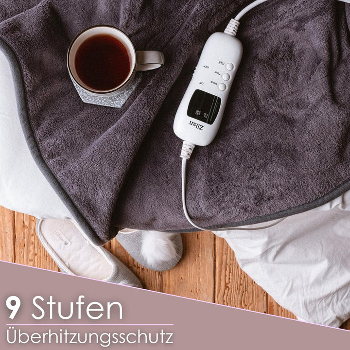 Zilan Elektrische Heizdecke mit Abschaltautomatik | Kuscheldecke | XXL 180 x 160 cm | Timer | bei 40