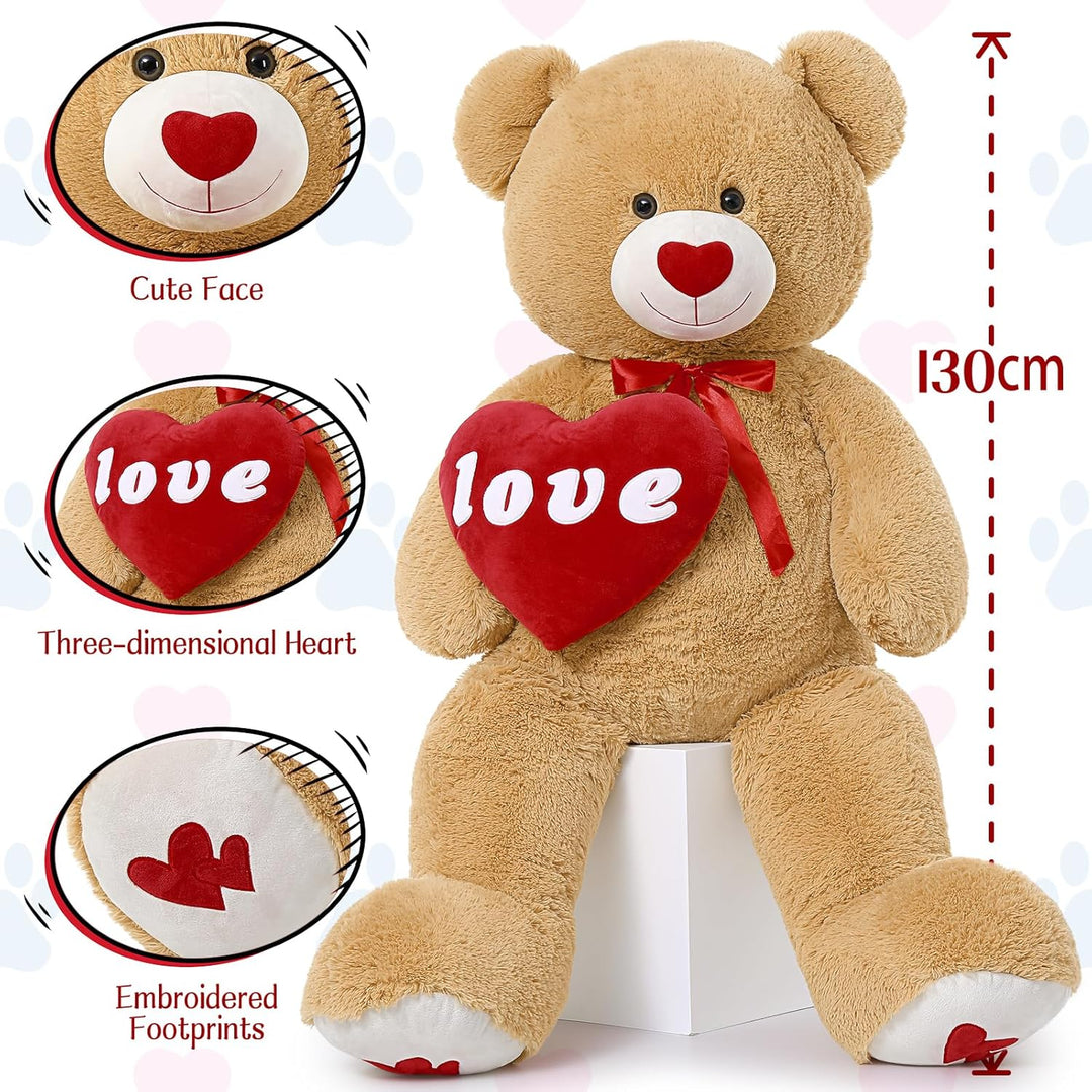 MorisMos 1.3m riesen teddybär, Hellbraun grosser teddybären Kuscheltier XXL teddys, Valentinstag dek