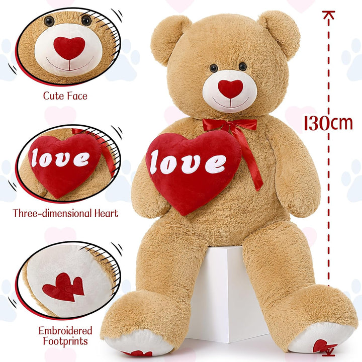 MorisMos 1.3m riesen teddybär, Hellbraun grosser teddybären Kuscheltier XXL teddys, Valentinstag dek